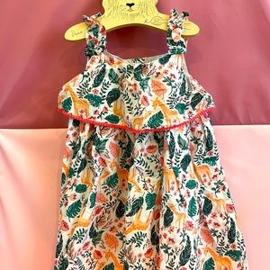 C&C California kid’s dress with giraffe print and small Pom Pom trim.